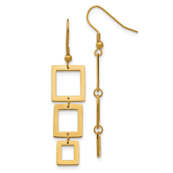 Stainless Steel Gold IP plated Rectangle Dangle Earrings