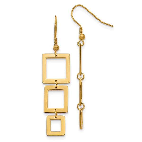 Stainless Steel Gold IP plated Rectangle Dangle Earrings