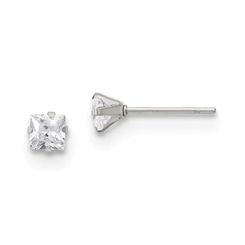 Stainless Steel Polished 4mm Square CZ Stud Post Earrings - Birthstone Company