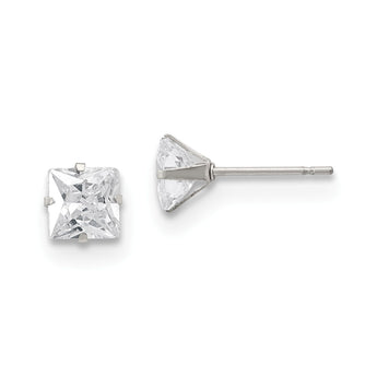 Stainless Steel Polished 6mm Square CZ Stud Post Earrings