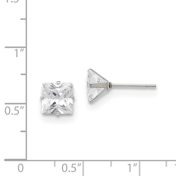 Stainless Steel Polished 7mm Square CZ Stud Post Earrings