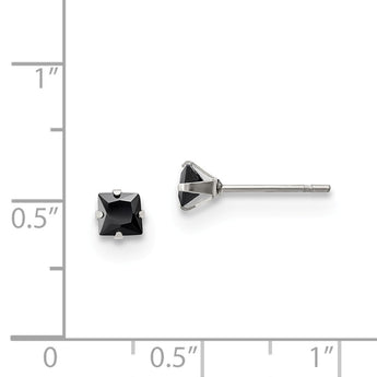 Stainless Steel Polished 4mm Black Square CZ Stud Post Earrings - Birthstone Company