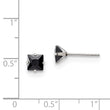 Stainless Steel Polished 5mm Black Square CZ Stud Post Earrings