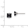 Stainless Steel Polished 6mm Black Square CZ Stud Post Earrings
