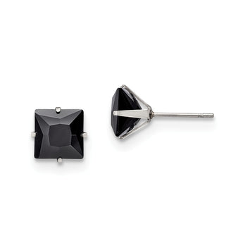 Stainless Steel Polished 8mm Black Square CZ Stud Post Earrings