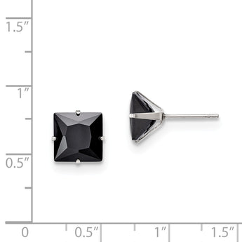 Stainless Steel Polished 9mm Black Square CZ Stud Post Earrings