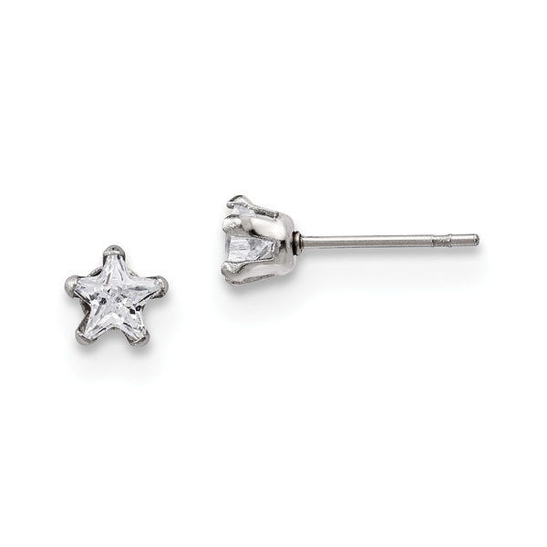 Stainless Steel Polished 5mm Star CZ Stud Post Earrings
