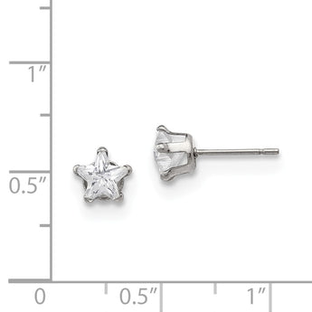 Stainless Steel Polished 6mm Star CZ Stud Post Earrings
