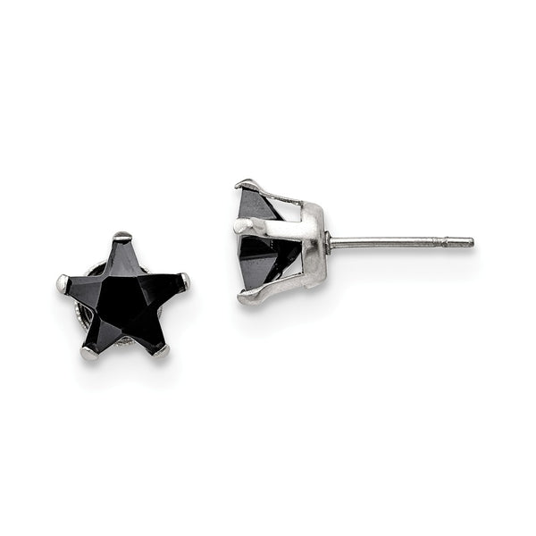 Stainless Steel Polished 8mm Black Star CZ Stud Post Earrings