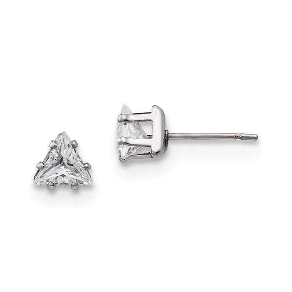 Stainless Steel Polished 6mm Triangle CZ Stud Post Earrings