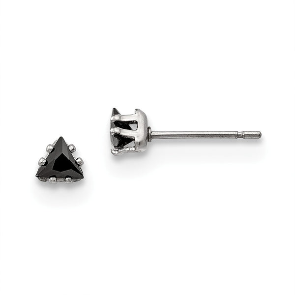 Stainless Steel Polished 4mm Black Triangle CZ Stud Post Earrings - Birthstone Company