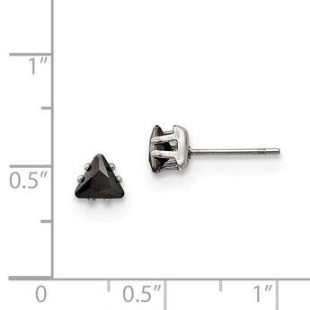 Stainless Steel Polished 5mm Black Triangle CZ Stud Post Earrings