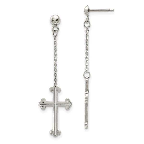 Stainless Steel Polished Cross Post Dangle Earrings