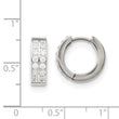 Stainless Steel Polished with 2 Rows of CZ Hinged Hoop Earrings