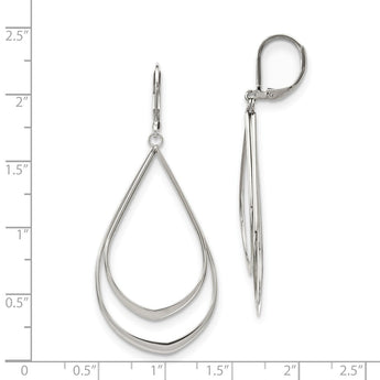 Stainless Steel Polished Double Tear-drop Leverback Dangle Earrings