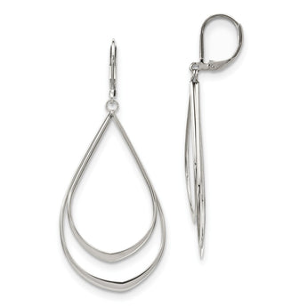 Stainless Steel Polished Double Tear-drop Leverback Dangle Earrings