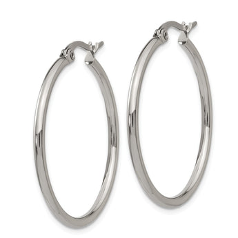 Stainless Steel 32.50 mm Diameter Hoop Earrings