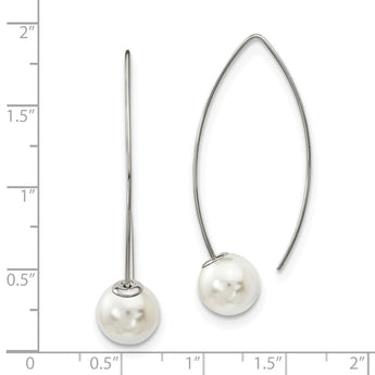 Stainless Steel Polished Simulated Pearl Threader Earrings