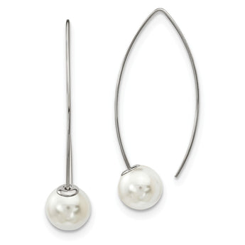 Stainless Steel Polished Simulated Pearl Threader Earrings