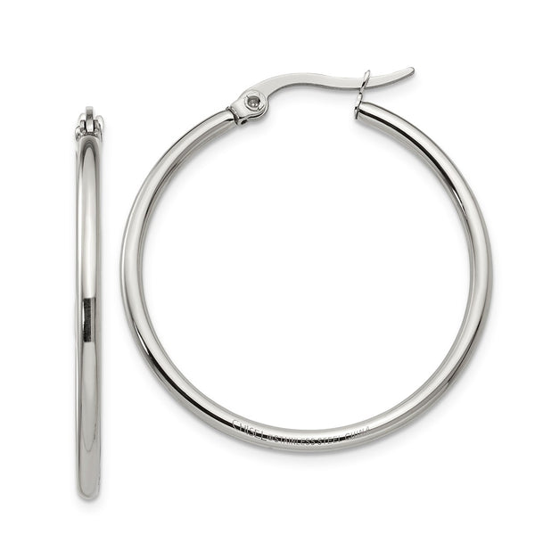 Stainless Steel 32.50 mm Diameter Hoop Earrings