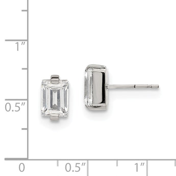 Stainless Steel Polished Rectangle CZ Post Earrings