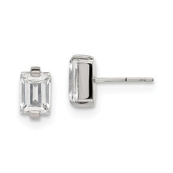 Stainless Steel Polished Rectangle CZ Post Earrings