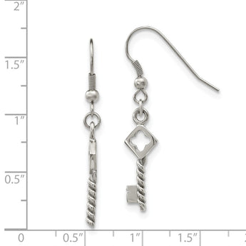Stainless Steel Polished Key Dangle Shepherd Hook Earrings