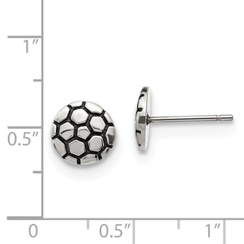 Stainless Steel Antiqued and Polished Soccer Ball Post Earrings