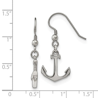 Stainless Steel Polished Anchor Dangle Shepherd Hook Earrings