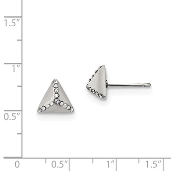 Stainless Steel Polished with Crystal Triangle Post Earrings