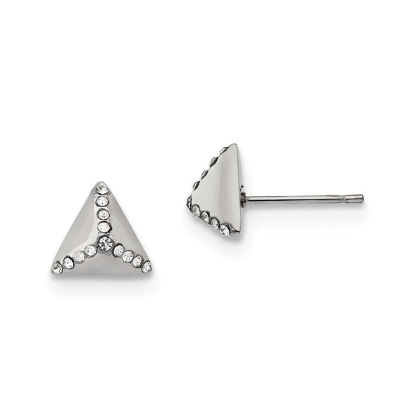 Stainless Steel Polished with Crystal Triangle Post Earrings