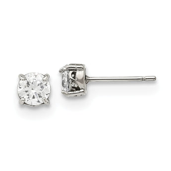 Stainless Steel Polished w/CZ Post Earrings