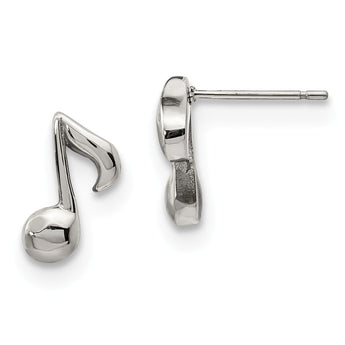 Stainless Steel Polished Music Note Post Earrings