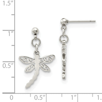 Stainless Steel Polished Dragonfly Post Dangle Earrings