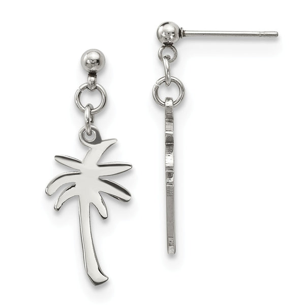 Stainless Steel Polished Palm Tree Post Dangle Earrings
