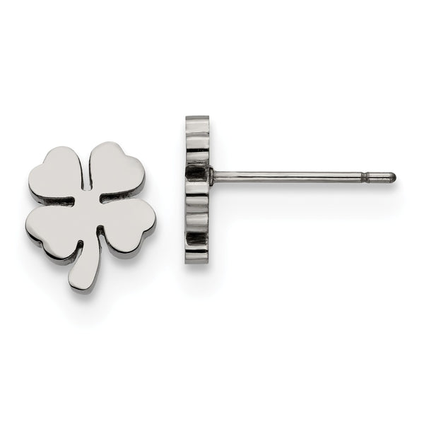Stainless Steel Polished Four Leaf Clover Post Earrings