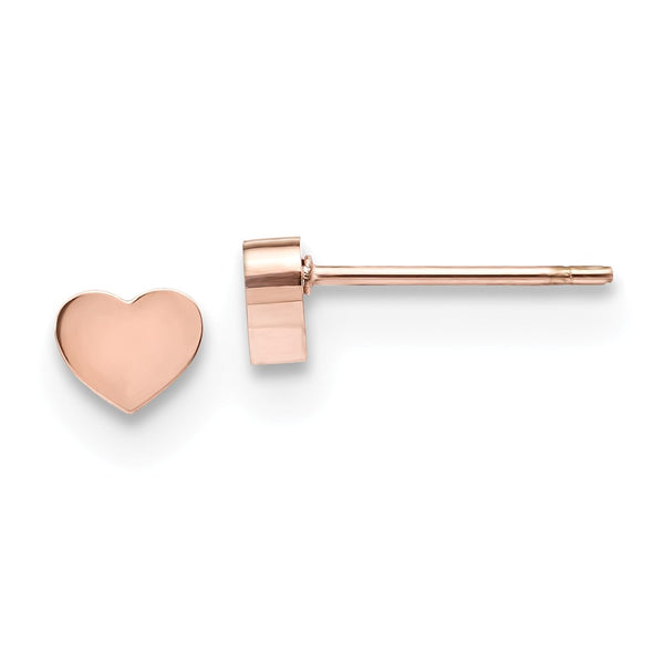 Stainless Steel Polished Rose IP-plated Heart Post Earrings