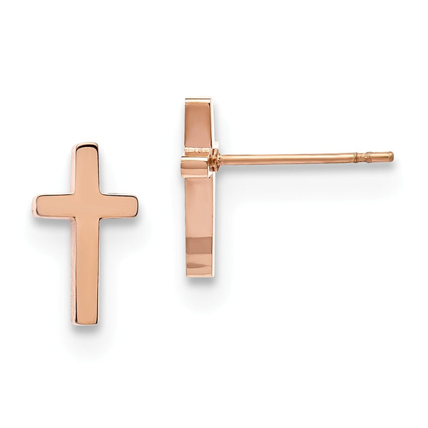 Stainless Steel Polished Rose IP-plated Cross Post Earrings
