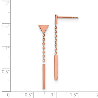 Stainless Steel Polished Rose IP-plated Dangle Bar Triangle Post Earrings