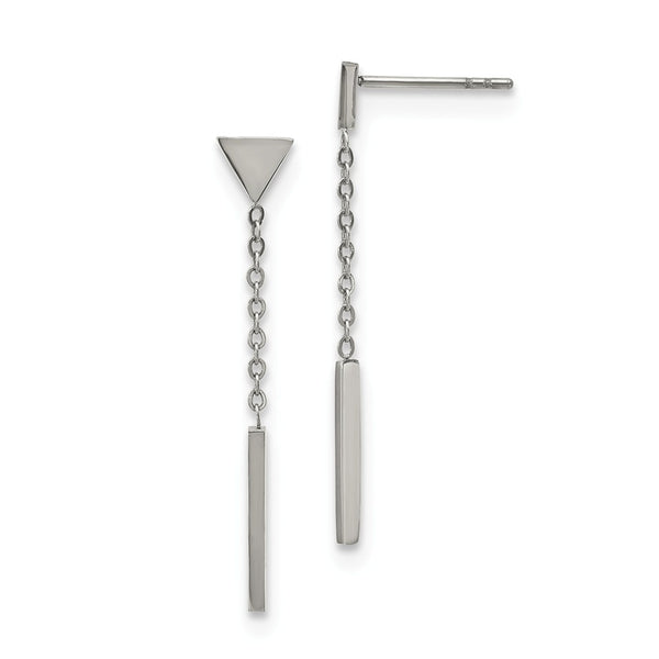 Stainless Steel Polished Dangle Bar Triangle Post Earrings