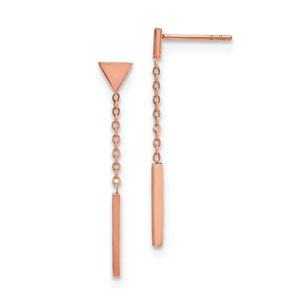 Stainless Steel Polished Rose IP-plated Dangle Bar Triangle Post Earrings