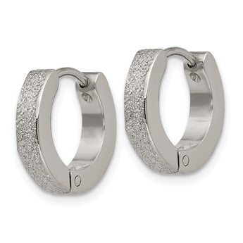 Stainless Steel Polished and Sand Blasted 3.0mm Hinged Hoop Earrings