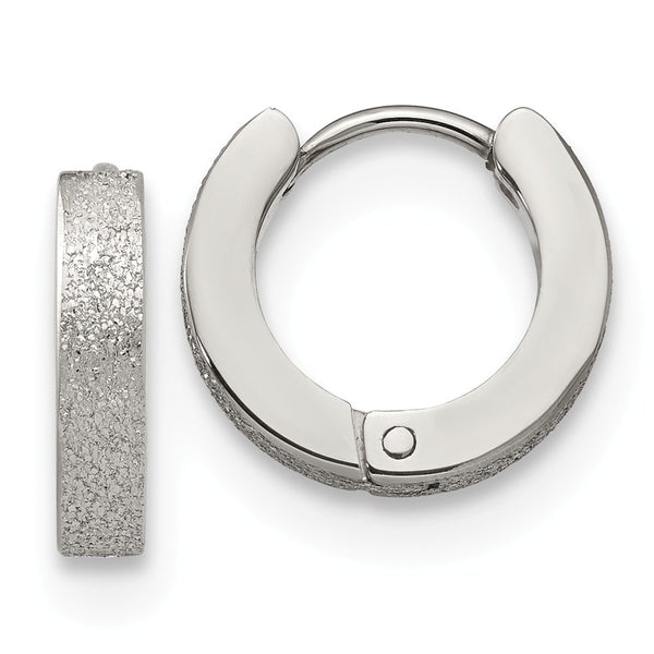 Stainless Steel Polished and Sand Blasted 3.0mm Hinged Hoop Earrings