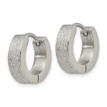 Stainless Steel Polished and Sand Blasted 4.0mm Hinged Hoop Earrings