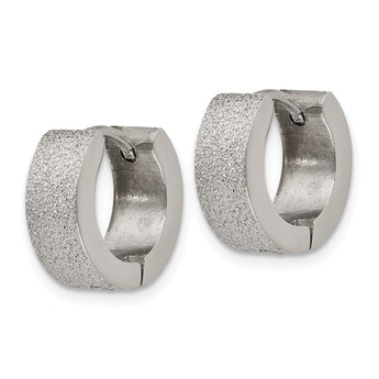 Stainless Steel Polished and Sand Blasted 5.0mm Hinged Hoop Earrings