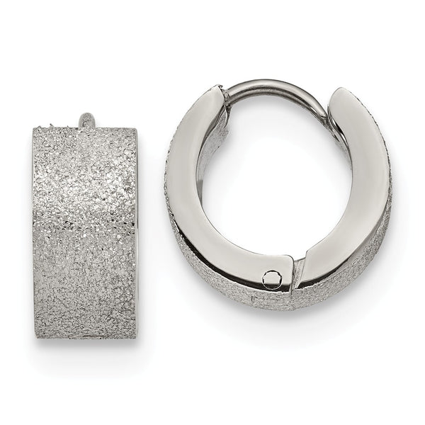Stainless Steel Polished and Sand Blasted 6.0mm Hinged Hoop Earrings