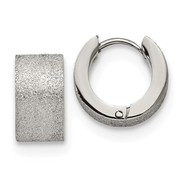 Stainless Steel Polished and Sand Blasted 7.0mm Hinged Hoop Earrings
