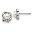 Stainless Steel Polished Simulated Pearl Flower Post Earrings
