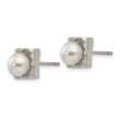 Stainless Steel Polished Simulated Pearl Square Post Earrings