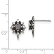 Stainless Steel Antiqued and Polished w/Black CZ Post Earrings